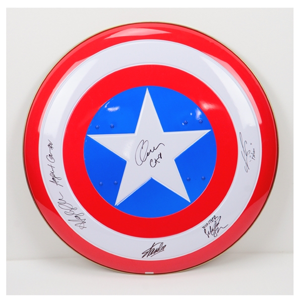 Chris Evans, Sebastian Stan, Anthony Mackie, Hayley Atwell and Stan Lee Autographed Captain America 24" Metal Shield