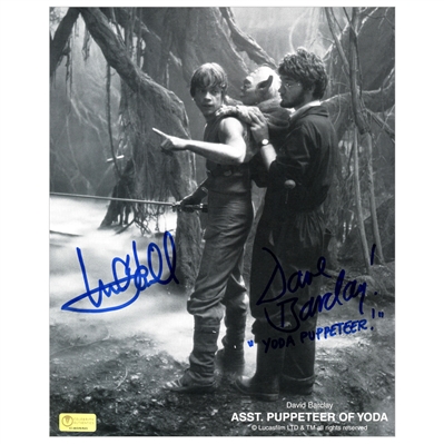 Mark Hamill and David Barclay Autographed Star Wars The Empire Strikes Back Behind the Scenes 8x10 Luke and Yoda Photo