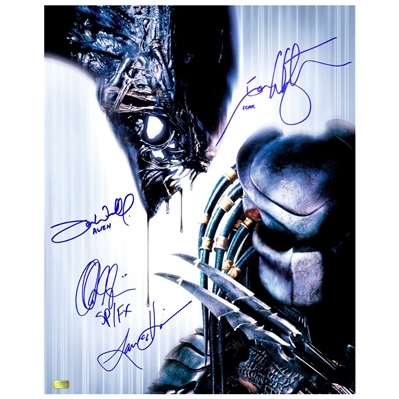 Lance Henriksen, Tom Woodruff Jr., Ian Whyte and Alec Gillis Autographed 16x20 AVP: Alien vs Predator Photo 
