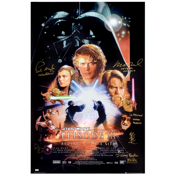 Peter Mayhew, Kenny Baker, Anthony Daniels, Kee Chan, Ian McDiarmid David Acord and Matthew Wood Autographed Star Wars Episode III: Revenge of the Sith 27x40 Poster