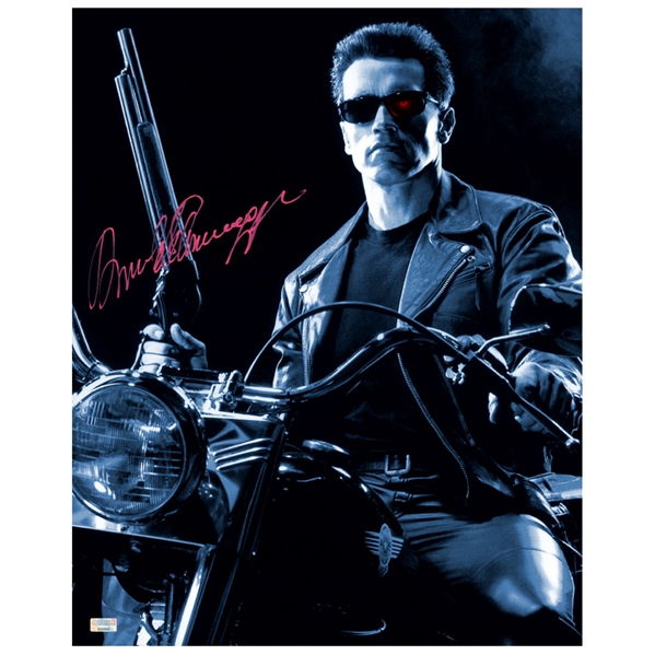 Arnold Schwarzenegger Autographed Terminator 2: Judgement Day Harley Davidson 16×20 Photo