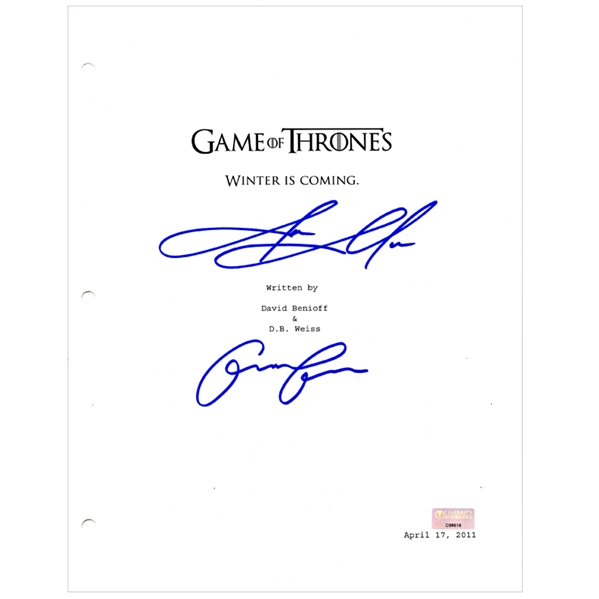 Emilia Clarke and Jason Momoa Autographed Game of Thrones Winter is Coming Script Cover