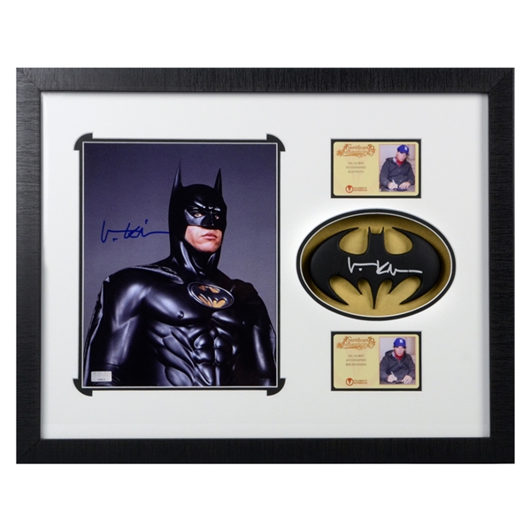 Val Kilmer Autographed Batman Forever Mini Batarang and Batman Studio 8x10 Framed Display Set