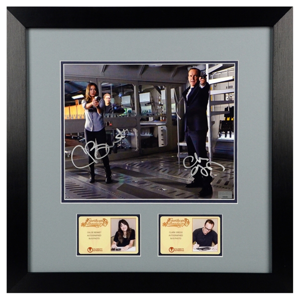 Chloe Bennet, Clark Gregg Autographed Agents of S.H.I.E.L.D. Agent Coulson and Agent Skye 8x10 Framed Action Photo