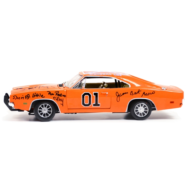 Schneider, Bach, Wopat, Best, Barris, Colley, Cast Autographed The Dukes of Hazzard 1:18 Scale Die-Cast General Lee