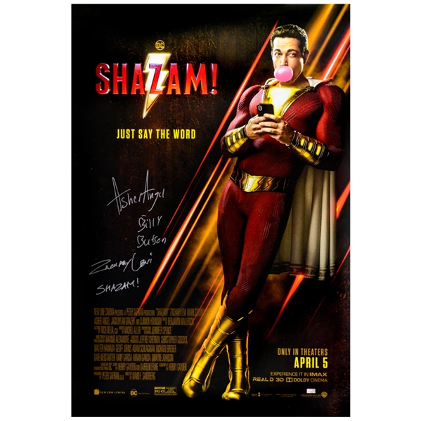 Zachary Levi, Asher Angel Autographed 2019 Shazam! Original 27x40 Double-Sided Movie Poster