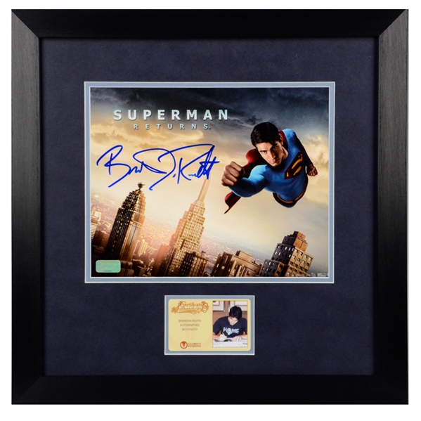 Brandon Routh Autographed Superman Returns Flying Over City 8x10 Framed Photo