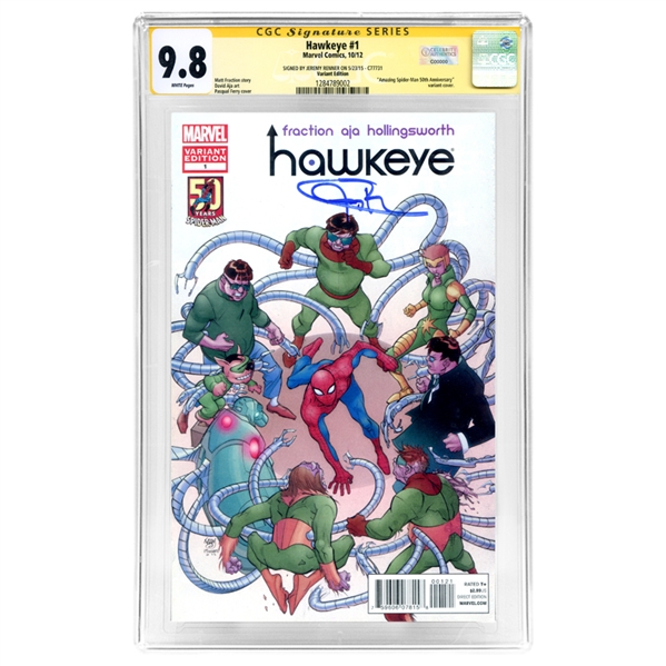 Jeremy Renner Autographed Hawkeye #1 CGC SS 9.8 Mint Amazing Spider-Man 50th Anniversary Variant Cover