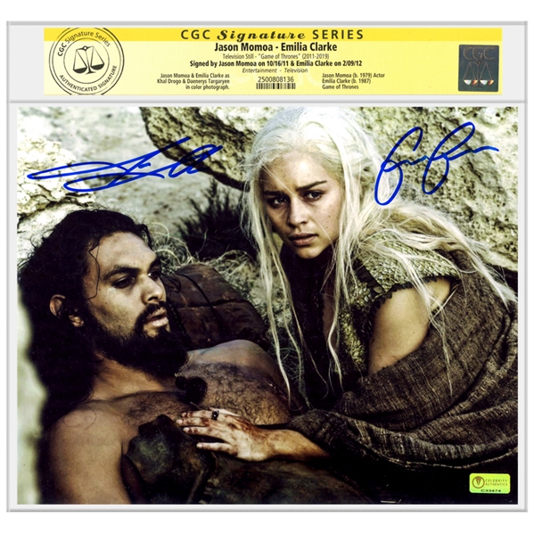Emilia Clarke, Jason Momoa Autographed Game of Thrones 8x10 Scene Photo * CGC Signature Series