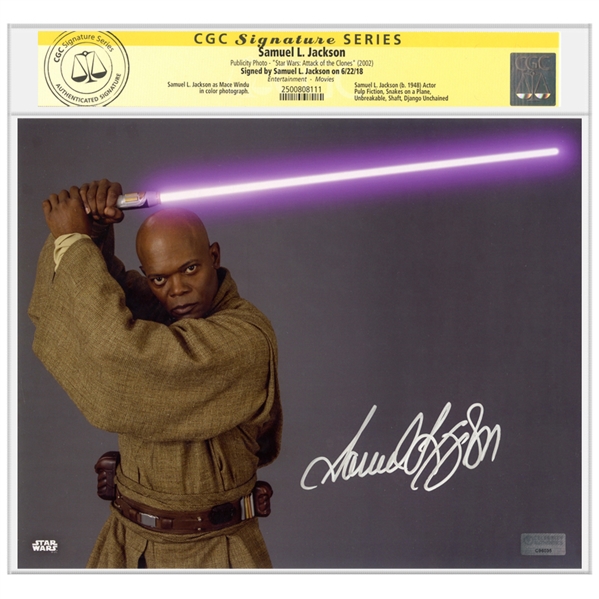 Samuel L. Jackson Autographed 2002 Star Wars Episode II Attack of the Clones Mace Windu 8x10 Photo * CGC Signature Series