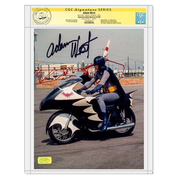 Adam West Autographed 1966 Classic Batman Batcycle 8x10 Photo * CGC Signature Series