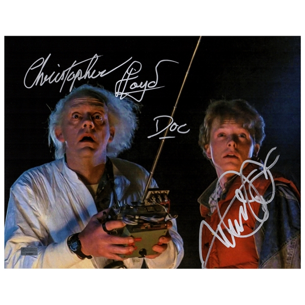 Michael J. Fox, Christopher Lloyd Autographed Back to the Future Marty McFly, Doc Brown 11x14 Photo