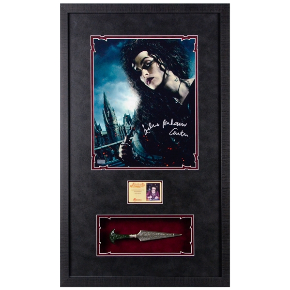 Helena Bonham Carter Autographed Harry Potter Bellatrix 11x14 Photo with Prop Replica Dagger Framed Display