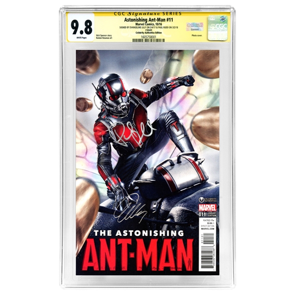 Paul Rudd, Evangeline Lilly Autographed 2016 Ant-Man #11 Celebrity Authentics Exclusive Variant Photo Cover CGC Signature Series 9.8 Mint