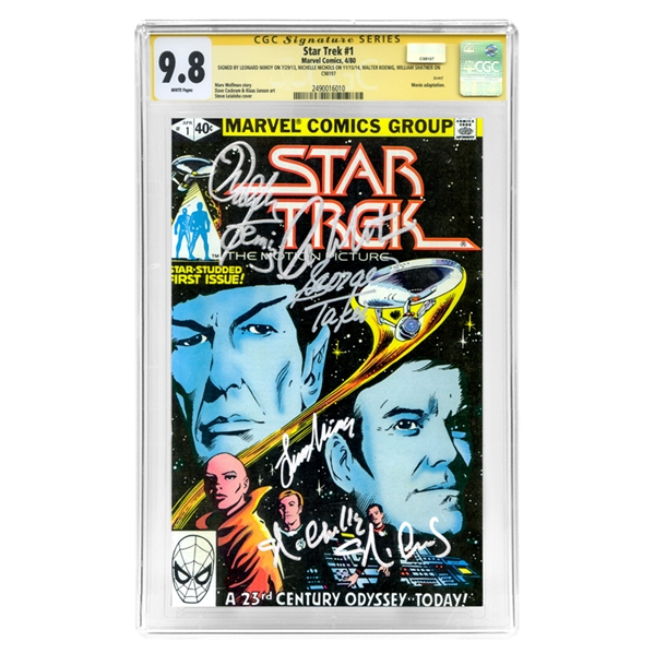 Leonard Nimoy, William Shatner, George Takei, Walter Koenig, Nichelle Nichols Autographed 1980 Star Trek #1 CGC Signature Series 9.8 (Mint)