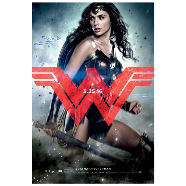Gal Gadot Autographed Original Batman vs Superman Wonder Woman 27x40 Double-Sided Movie Poster