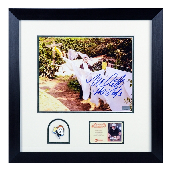 Nick Castle Autographed Halloween The Shape 8x10 Photo Framed with Michael Myers Pin