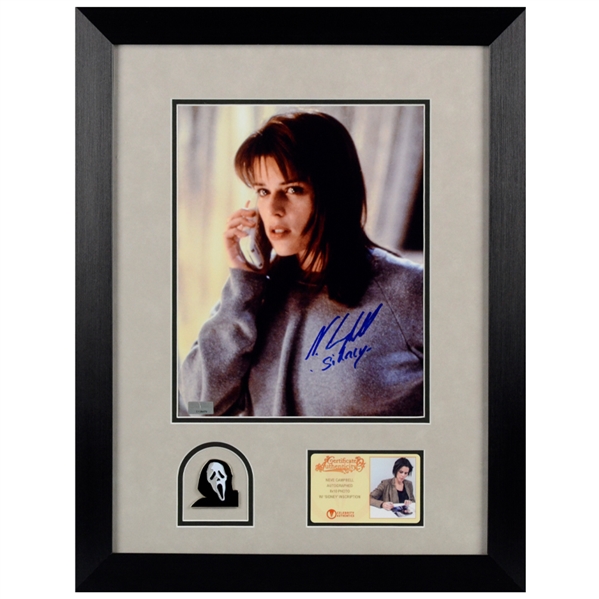 Neve Campbell Autographed Scream Sidney 8x10 Photo Framed with Ghost Face Pin