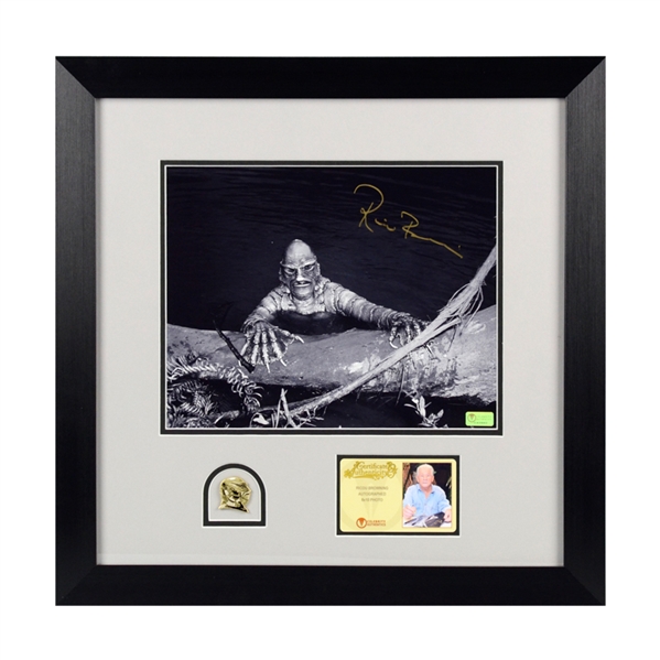 Ricou Browning Autographed Creature From The Black Lagoon 8x10 Photo Framed with Mondo Gill Man Pin