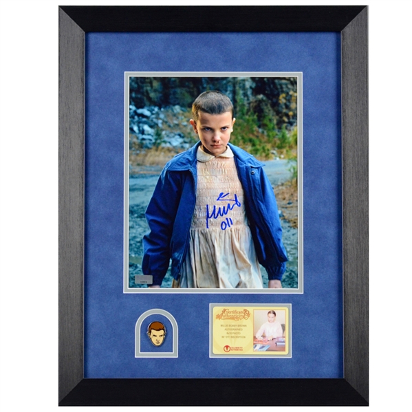 Millie Bobby Brown Autographed Stranger Things Eleven 8x10 Photo Framed With Pin