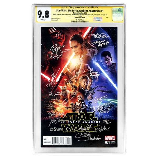 Adam Driver, Peter Mayhew, Gwendoline Christie and Cast Autographed Star Wars: The Force Awakens Adaptation #1 CGC SS 9.8 (mint)