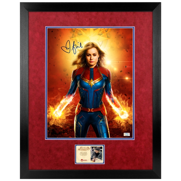 Brie Larson Autographed Captain Marvel In Flight 11x14 Framed Photo
