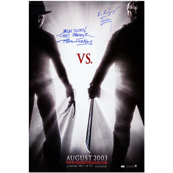  Robert Englund, Ken Kirzinger Autographed 2003 Freddy Vs. Jason 27x40 Original Movie Poster