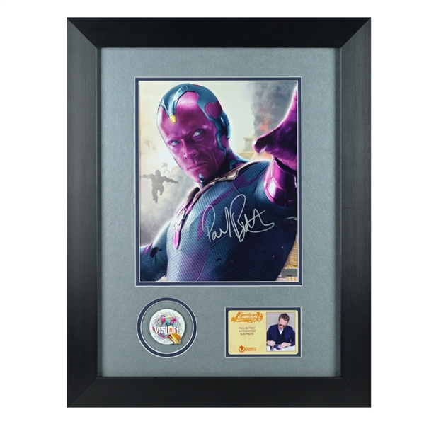 Paul Bettany Autographed 2015 Avengers Age of Ultron 8x10 Photo Framed Display with Collector Pin