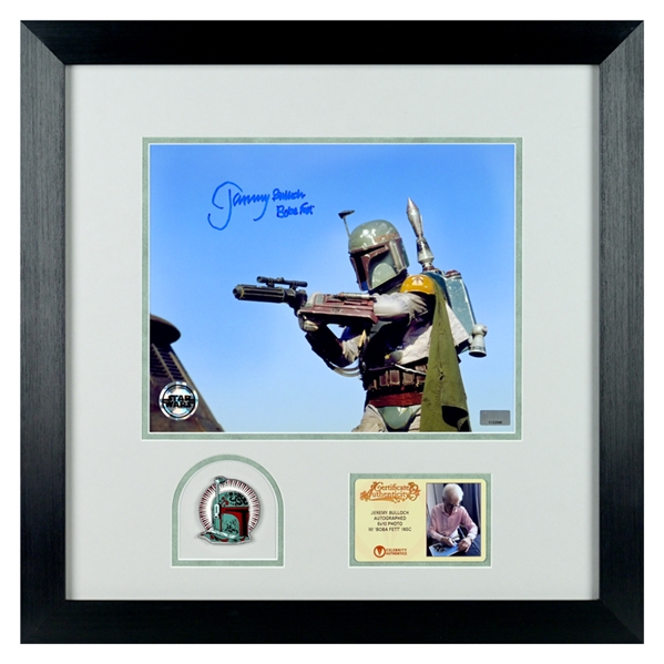 Jeremy Bulloch Autographed Star Wars: Return of the Jedi Boba Fett 8x10 Photo Framed Display with Collector Pin