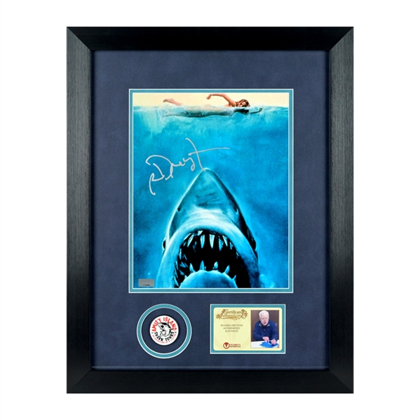Richard Dreyfuss Autographed Jaws 8x10 Photo Framed Display with Collector Pin