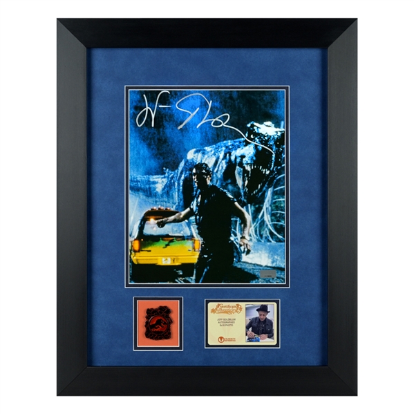 Jeff Goldblum Autographed Jurassic Park T-Rex Scene 8x10 Photo Framed Display with Collector Pin