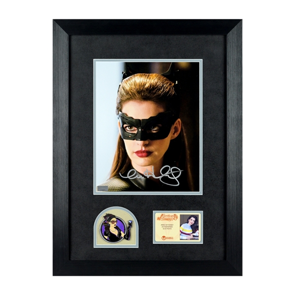 Anne Hathaway Autographed 2012 The Dark Knight Rises Catwoman 8x10 Photo Framed Display with Collector Pin