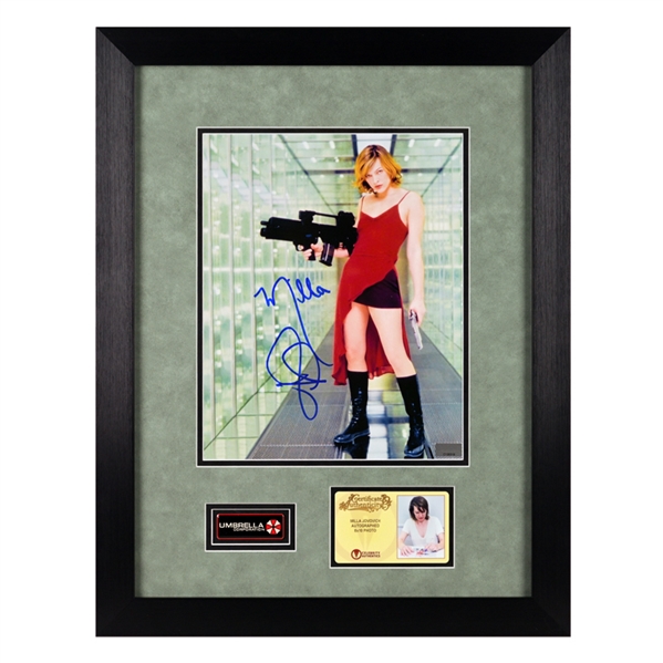Milla Jovovich Autographed 2002 Resident Evil Alice Staredown 8x10 Photo Framed Display with Collector Patch