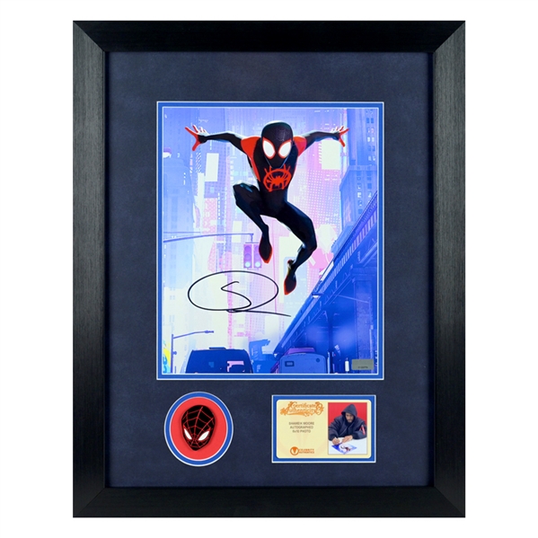 Shameik Moore Autographed Spider-Man Into The Spider-Verse City Streets 8×10 Photo Framed Display with Collector Pin