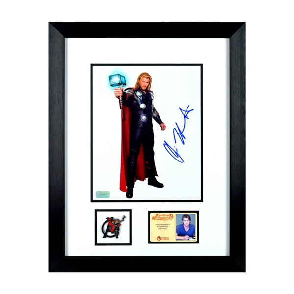Chris Hemsworth Autographed Thor Movie Art 8x10 Photo Framed Display with Collector Pin