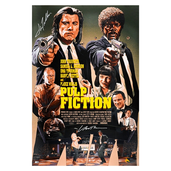 John Travolta, Uma Thurman Autographed Pulp Fiction 24x36 Poster by Juan Carlos Ruiz Burgos