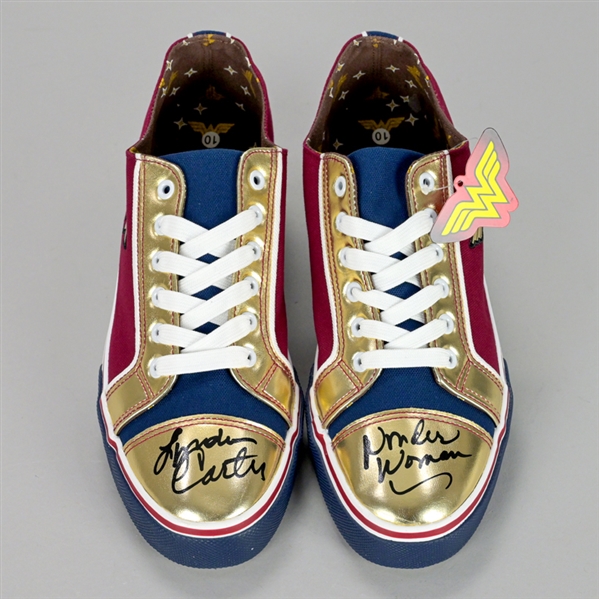 Lynda Carter Autographed Wonder Woman Sneakers with Wonder Woman Inscription