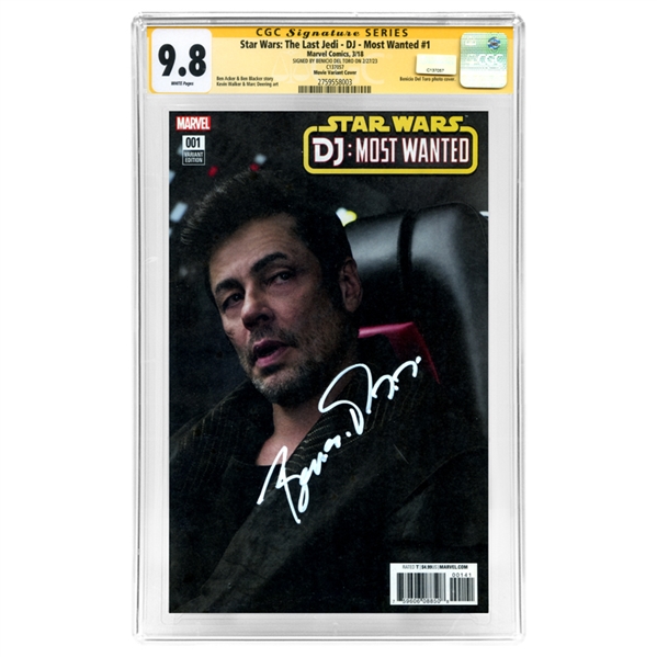 Benicio Del Toro Autographed 2018 Star Wars The Last Jedi DJ Most Wanted #1 Variant Movie Photo Cover CGC SS 9.8