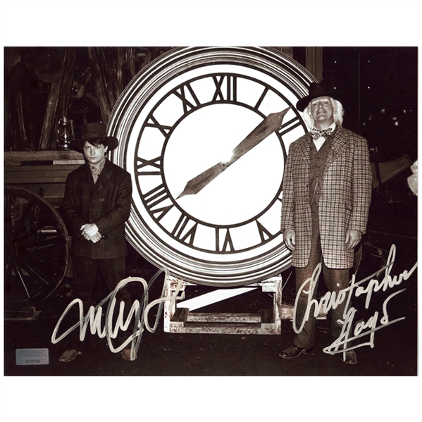 Michael J. Fox, Christopher Lloyd Autographed Back to the Future III Marty, Doc & The Clock 8x10 Photo
