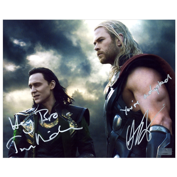 Chris Hemsworth, Tom Hiddleston Autographed 8x10 Thor The Dark World Photo with Inscriptions