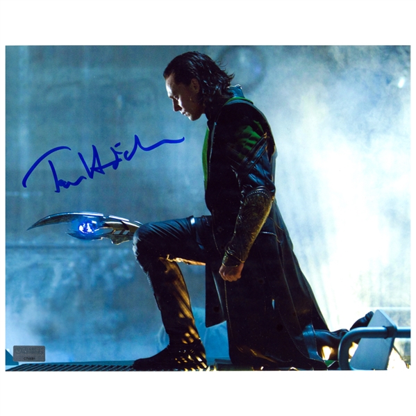 Tom Hiddleston Autographed The Avengers 8x10 Loki with Scepter Photo