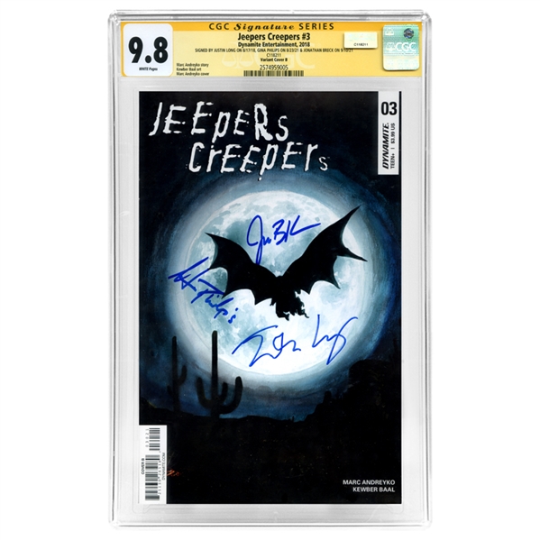 Jonathan Breck, Justin Long, Gina Philips Autographed Jeepers Creepers #3 CGC SS 9.8 Variant Cover B