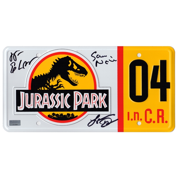 Jeff Goldblum, Sam Neill, Laura Dern Autographed Jurassic Park Authentic Metal License Plate #04