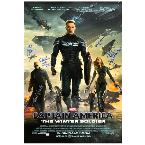 Chris Evans, Samuel L. Jackson, Sebastian Stan, Anthony Mackie and Hayley Atwell Autographed 2014 Captain America: The Winter Soldier 27x40 Original D/S Movie Poster