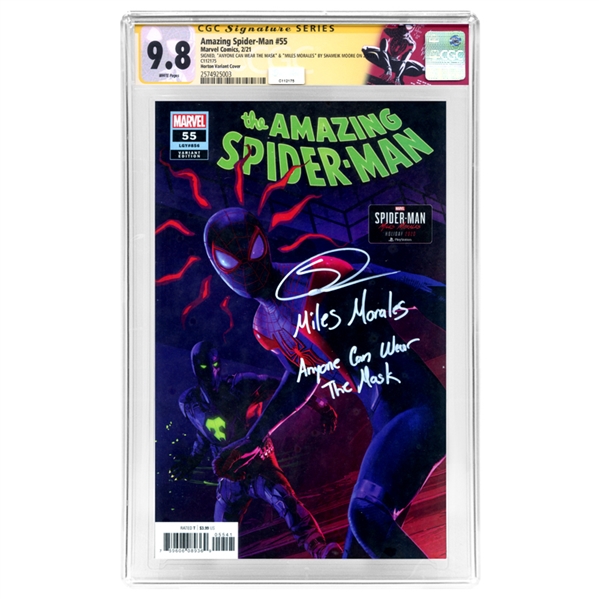 Shameik Moore Autographed 2021 Amazing Spider-Man #55 Horton Variant Miles Morales Cover CGC SS 9.8 (mint)