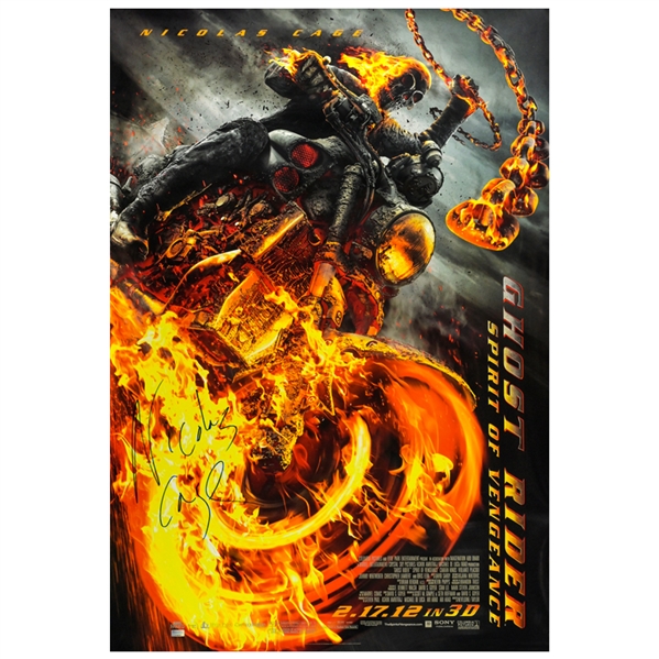 Nicolas Cage Autographed 2011 Ghost Rider Spirit of Vengeance Original 27x40 Double-Sided Movie Poster 