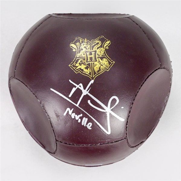 Matthew Lewis Autographed Harry Potter Quaffle Ball with Neville Inscription 