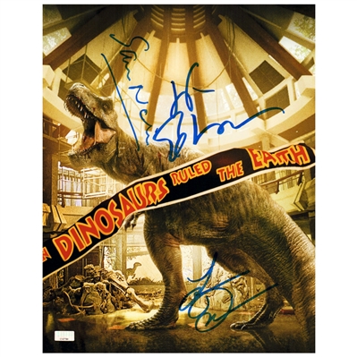 Laura Dern, Jeff Goldblum, Sam Neill Autographed 1993 Jurassic Park When Dinosaurs Ruled the Earth 11x14 Photo