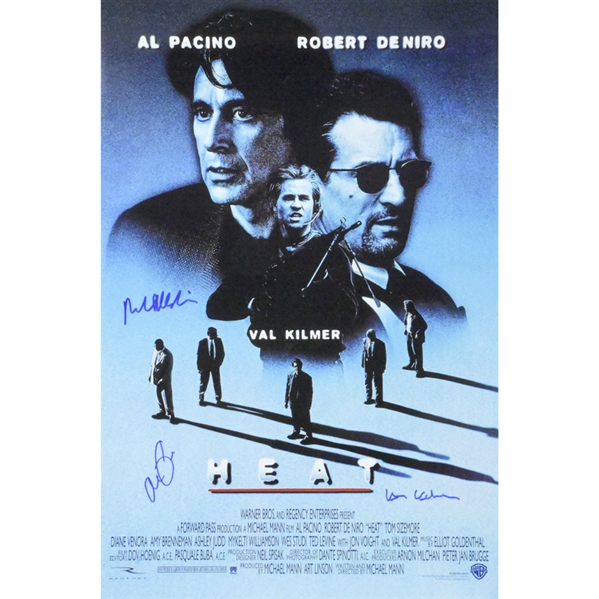 Robert De Niro, Al Pacino, Val Kilmer Autographed 1995 Heat 16x24 Movie Poster