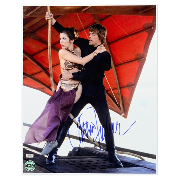 Carrie Fisher Autographed Star Wars: Return of the Jedi 16x20 Jabba Escape Photo